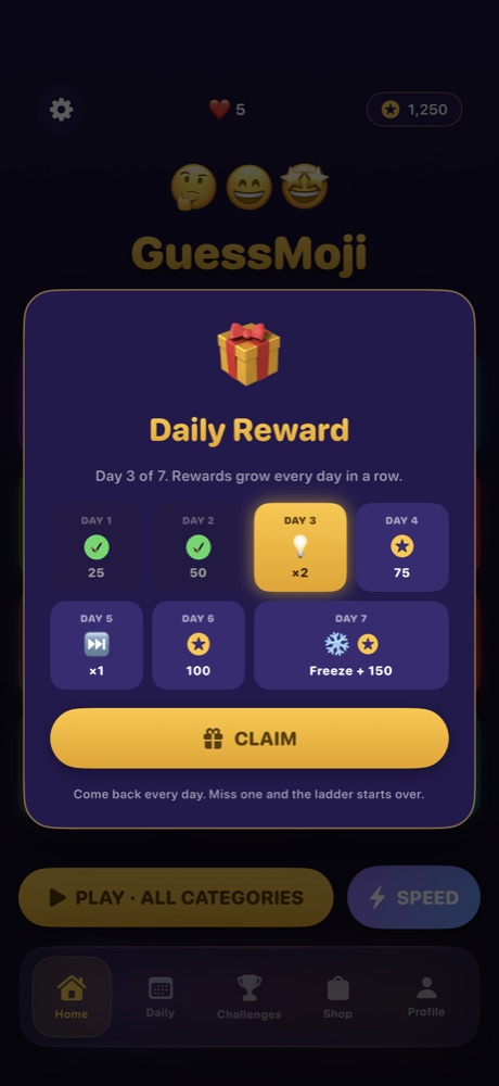 Daily reward ladder